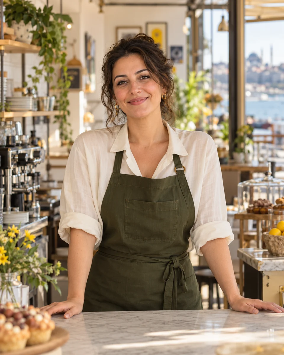 Aydınlık kafesinde müşterilerini karşılayan bir işletmeci